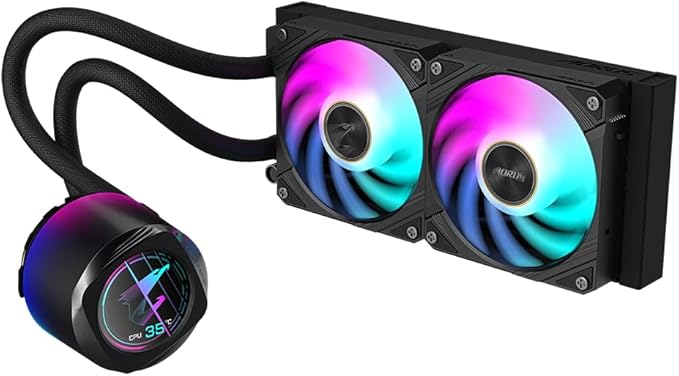 GIGABYTE AORUS WATERFORCE X II 240 AIO Liquid CPU Cooler- 2x120mm ARGB Fans, Full-Color LCD, Magnetic Interlocking Mechanism, Daisy-Chain, Intel LGA 1851 and AMD AM5 Compatible, 6 Year Warranty