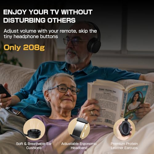 Wireless TV Headphones for Seniors, AptX Low Latency, One Button Design Over-Ear TV Headset with USB Transmitter (Optical/RCA/AUX/USB), Louder & Clearer for Hard of Hearing, 20H Playtime, Plug & Play