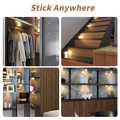 BASON LIGHTING Rechargeable Puck Lights, Wireless Closet Lights Motion Sensor, Automatic Warm White Night Lights for Kitchen, Cabinet, Wardrobe, Hallway, 3000K, 6-Pack.