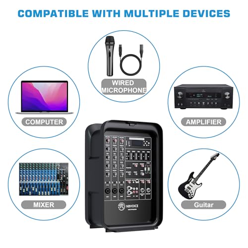NBVOICE Professional Portable All-in-One Integrated 2-Way PA System Fixed Setup, Suitcase Design w/ 8-Channel Mixer, 2 Speaker Stands, Bluetooth, Mic for Performances, Presentations