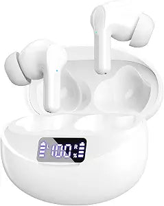 Wireless Earbuds Bluetooth 5.4 Headphones, Noise Cancelling Mic Ear Buds with 50H Playback, LED Digital Display, lPX7 Waterproof Earphones for Office/Running/Workout(White)