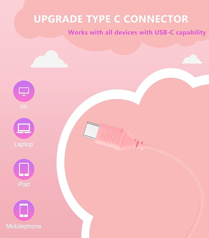 Upgrade USB Type C Kids Headphone for School, 94dB Safe Volume Limited, HD Stereo Sound, Foldable Lightweight On-Ear Headphones for Boys/Girls/Students/Tablet/Travel(Light Pink)