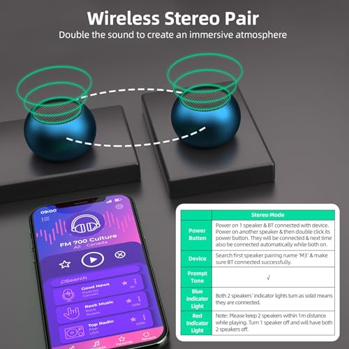 SEVENKA 2 Bluetooth Mini Speakers, 3W Small Portable Wireless Speaker with Lanyard, Water Resistant, Wireless Stereo Pairing, Rechargeable Metal Mini Speakers for Phone, Tablet, Built-in Microphone