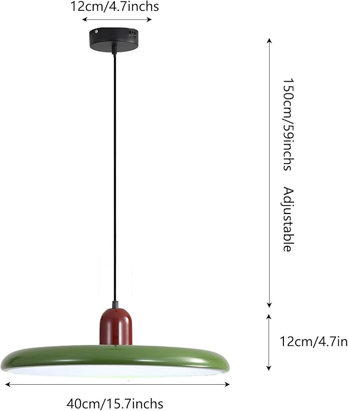 LED Pendant Light 40 cm Modern 36 W with Colour Temperature Dimmable Ceiling Lamp 3000K/4500K/6000K Metal and Acrylic for Dining Room Kitchen Living Room (Red + Green)