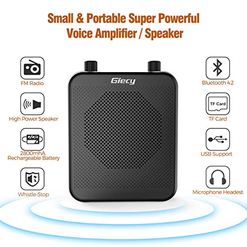 Portable Voice Amplifier, 30W 2800mAh Bluetooth Rechargeable Personal Voice Amplifier with Microphone Headset, Pa Systems Speaker for Multiple Locations Classroom, Meetings and Outdoors