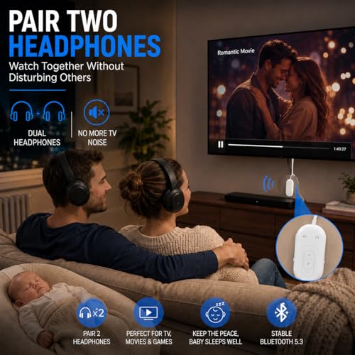Airplane Bluetooth Adapter for Earphone, Bluetooth Audio Transmitter for for AirPods or Wireless Headphones, Transmitter Receiver 2 in 1 Dongle for Long Flight, Speaker, Car, Gym, TV