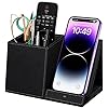 Desk Supplies Organizer, Multi-Functional Pencil Pen Holder with Wireless Charger, Desktop Stationery Organizer, Home Office Supply Storage Box Caddy (Black)