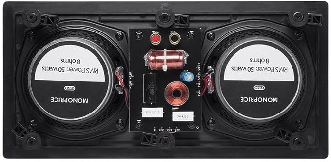 Monoprice 2-Way Carbon Fiber In-Wall Center Channel Speaker - Dual 5.25 Inch (Single) Easy Install For Home Theater - Alpha Series,Off-White
