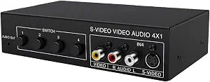 4x1 S-Video & Sound Switcher 4 in 1 Out 720p Video Selector for Retro Game Consoles, Players & Home Theater, Manual Push Button Av Switch Box