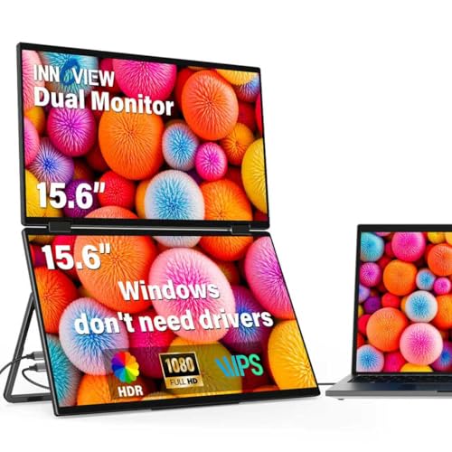 InnoView Dual Portable Monitor 15.6" 1920x1080 Dual Stacked Foldable Monitor | 315° Screen Adjustment | USB-C/HDMI Dual Screen Monitor for Laptop, Mac, Windows