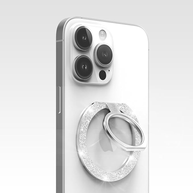 PureGear Magnetic Phone Grip Ring Stand, Magnetic Phone Ring Holder for MagSafe iPhone Air, 17, 17Pro, 17ProMax, 16, 16Pro, 16Plus, 16ProMax, 15, 15Plus, 14, 13,12 Adjustable Kickstand(Silver Glitter)