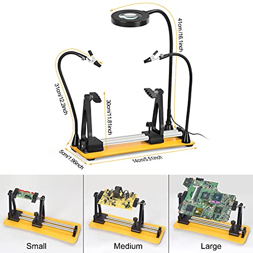 Magnetic Helping Hands Soldering Station, Adjustable 360° Flipping with 3x Magnifying Glass 2 Flexible Gooseneck Arms, Circuit Board Holder for Clamping PCB, Soldering, Desoldering and Repair