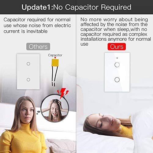 MOES ZigBee Smart Touch Wall Light Switch,Requires Tuya ZigBee Hub,No Neutral Wire/N+L Wiring,No Capacitor,Smart Life Tuya 2/3 Way Remote Control, Work with Alexa Google Home, 2MQTT,2 Gang White