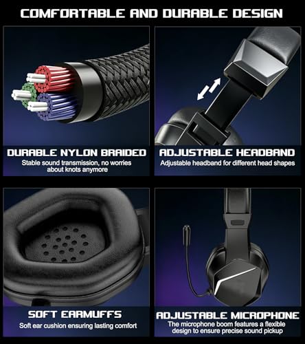 Wired One Ear Headset with Mic for PS5/PS4/Xbox/Switch/Mac/Laptop/PC, USB+Type-C+3.5mm Jack 3in 1 Single Ear Headphone with Microphone/Volume Control for Gaming Office Business Work Team Meetings Chat