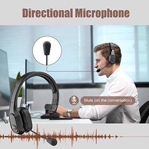 Trucker Bluetooth Headset V5.0, Wireless Headset with Noise Canceling&Mute Microphone for Cell Phones, On Ear Bluetooth Headphone for Computer, Zoom Meetings, Skype, Home Office