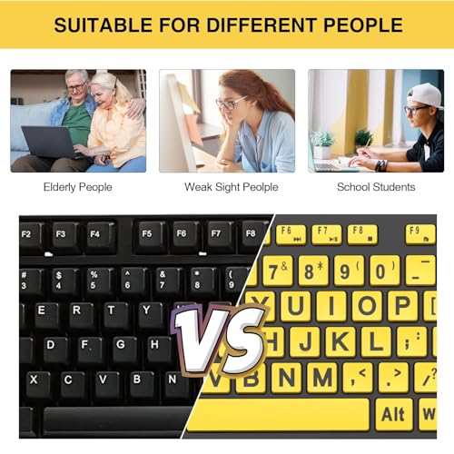 SABLUTE Large Print Keyboard Wired Computer Keyboards with Wrist Rest, Phone Holder, Big Letters Easy to Read Compatible Windows, Desktop, Laptop, Yellow