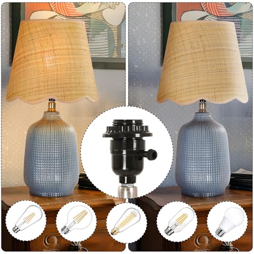 Pia Ricco 19" Modern Ceramic Table Lamp for Living Room Gray Blue Base Desk Lamps for Bedroom Farmhouse Bedside Nightstand Lamp End Table Lamps,Bule,Rattan Shade