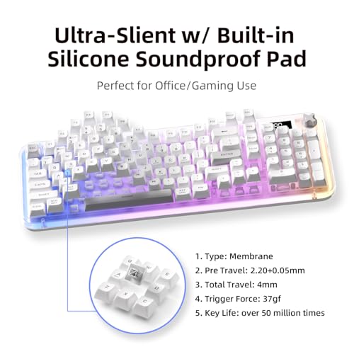 AUSDOM K98pro Wireless Silent Creamy Keyboard, Tri-Mode BT/2.4G/USB-C Computer Keyboard with Number Pad, RGB Backlit Media Knob Keyboard, White - Image 5