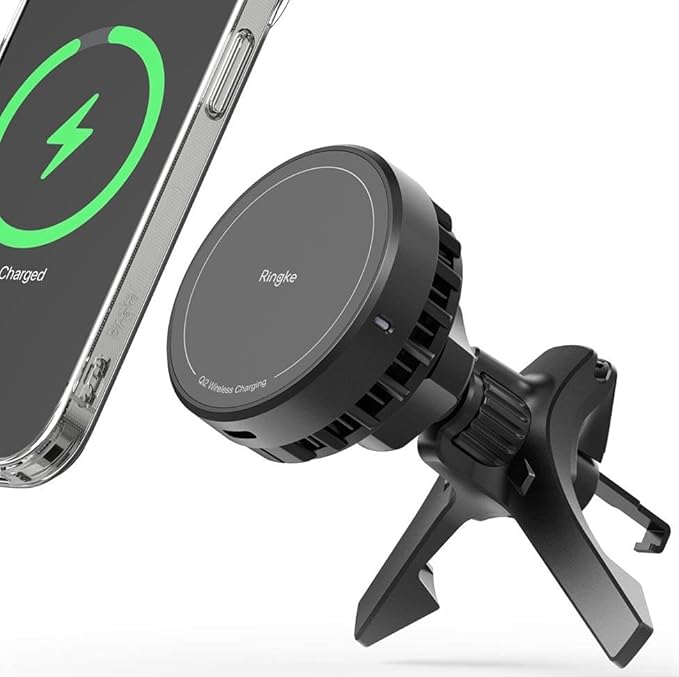 Ringke Qi2 Peltier Magnetic Car Charger Mount [Compatible with MagSafe] Car Phone Holder with Cooling Technology, Super Fast Qi2 Charger Designed for iPhone 16 Pro Max Plus 15 14 13 12 11 - Black