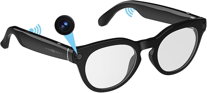 AI Bluetooth Smart Glasses with Camera, 1200P Video Recording Glasses, 8MP Anti-Shake Camera Glasses, Voice Assistant, Supports Photo/Video/Audio Recording, with AI Assistant & Real-Time Translation