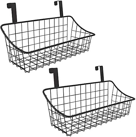 Wire Storage Basket No Drilling Wall Hanging Baskets with Adhesive for Kitchen, Bathroom, Bedroom Storage 2 Pack Black