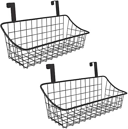 Wire Storage Basket No Drilling Wall Hanging Baskets with Adhesive for Kitchen, Bathroom, Bedroom Storage 2 Pack Black