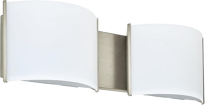 LED Wall Sconce Lights Indoor Sconces Wall Lighting LED Vanity Lights, Brushed Nickel 2 Light Bathroom Vanity Light Fixtures with White ABS Shade for Hallway Bedroom Living Room