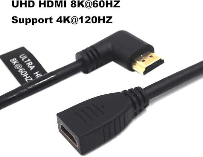 2 Feet 48Gbps HDMI 8K@60Hz Extension Ultra HD Cable, Straight Female to Left Angle Male HDMI 2.1 Extender High Speed Shield Cord for Xbox TV PS4 PS5 Switch, Support 4K@120Hz, 3D Dynamic HDR