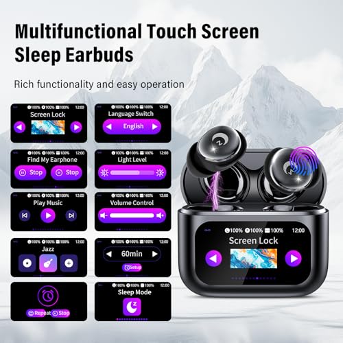 2026 Sleep Earbuds Bluetooth 5.4 in Ear Smart Touch Screen Ear Buds, 48H Playtime Mini Sleep Headphones Small Design for Side Sleepers, 5 EQ Modes, Crystal-Clear Calls, IPX7 Waterproof Earphones Black