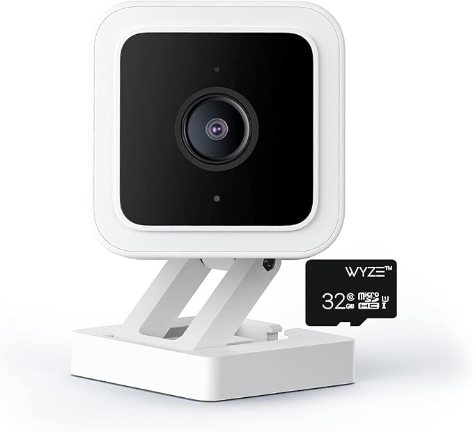 Cam V3 Smart Home Security Camera, Indoor/Outdoor Use, IP65-Rated 1080p Plug-in, Color Night Vision, Motion Detection, Two Way Audio, Works with Alexa, Google Assistant, Cam V3+32GB Micro SD Card