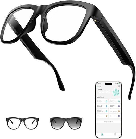 AI Smart Bluetooth Translation Glasses,Smart Glasses with 140+ Languages Online Translation and Color-Change Lens,Built-in Mic & Speakers,Anti-Blue Light Lens with Listening Voice Control