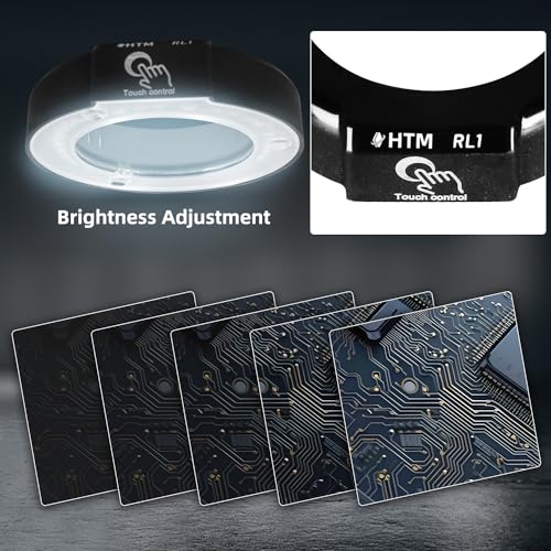 HengTianMei Stereo Microscope Touch Adjustable LED Ring Light Illuminator, for 7-45x Objective Lens Repair Microscope Light Source, USB Port