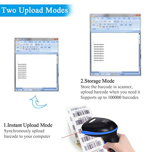 WoneNice 2.4G Wireless Barcode Scanner USB Wired Handheld Bar Code Reader