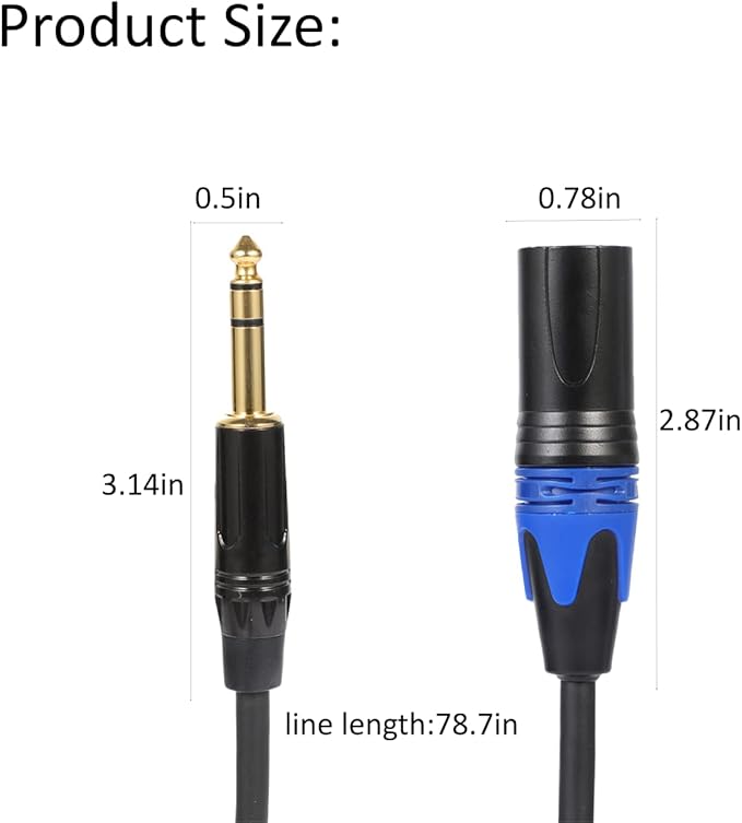 XLR to 1/4 TRS Stereo Adapter, 6.35mm Dual Channel to 3-pin Male, XLR to 1/4 Balanced Microphone Stereo Audio Converter AdapterCable 1 Pack (6.6Feet)