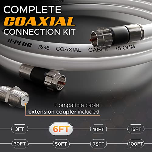 G-PLUG 6FT RG6 Coaxial Cable Extender - Coax Cable Cord, Triple Shielded