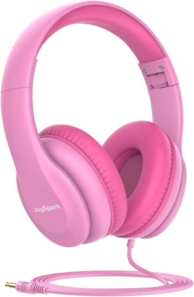 Wired Headphones for Kids, 85dB Volume Limit, 3.5mm Kids Headphones with Cord, Adjustable, Stereo Sound Foldable Toddler headsets for School-Pink