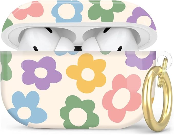 Compatible with AirPod Pro 2nd/1st Generation Case Cover with Key Chain,Full Protective Shockproof Wireless Headphone Case for Airpod Pro 2023/2022/2019(Colorful Cute Flower)