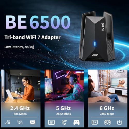 WiFi 7 USB Adapter for Desktop PC,BE6500 Tri-Band(2.4G/5G/6G)