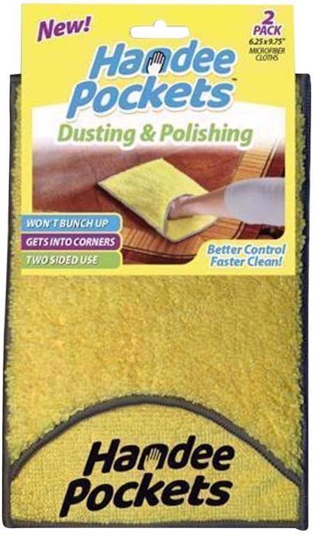 Dusting & Polishing Microfiber Cleaning Cloths with Built-in Pockets, 6.25 in. W x 9.75 in. L, 2 Pack - Ultra Absorbent, Reusable, Streak-Free for Dusting and Polishing