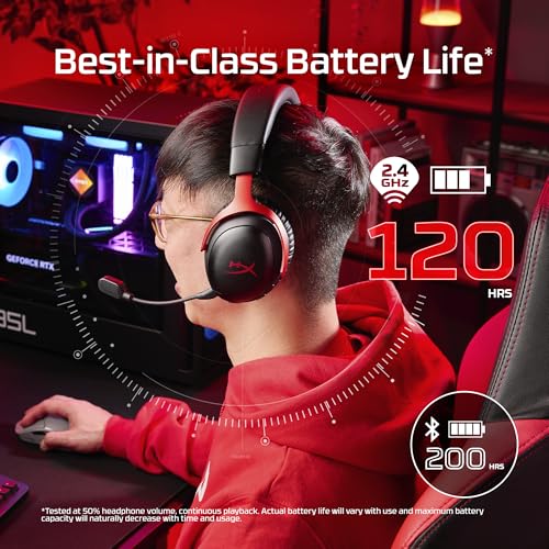 HyperX Cloud III S – Wireless Gaming Headset for Multi-Platform, 2.4GHz, Bluetooth, Battery Life up to 120 Hours 2.4GHz / 200 Hours Bluetooth, 53mm Angled Drivers, Detachable Mic – Black