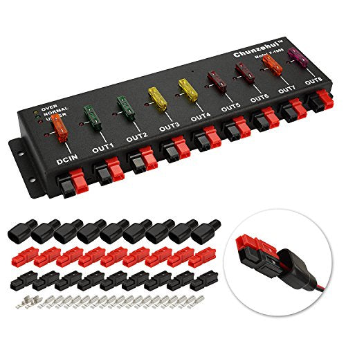 F-1008 Horizontal 9 Port 40A Connector Power Splitter Distributor Source Strip, 1 Input and 8 Output.