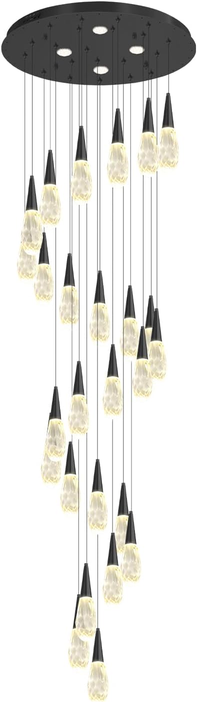 26-Lights Large Chandelier for High Ceiling Black Crystal Pendant Light Fixture Extra Large Chandelier for Staircase Foyer Villa Living Room