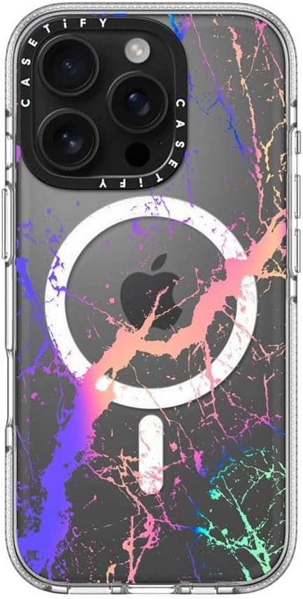CASETiFY Clear iPhone 16 Pro Case [Not Yellowing / 6.6 ft. 3X Military Grade Drop Protection/Compatible with Magsafe] - Hypnotic Marble Rainbow - Clear