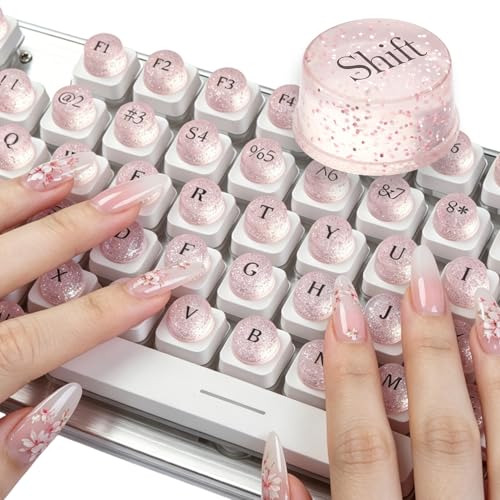 128Pcs Raised Keyboard Stickers for Long Nails, Bling Keyboard Bubbles with Letters, Self-Adhesive Nail Art Typing Keycaps for Desktop Laptop PC Wired Wireless Keyboard (Pink)