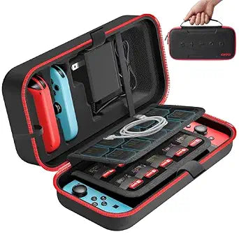 Switch Carrying Case Compatible with Nintendo & OLED, Portable Switch Travel Carry Case Fit for Joy-Con and Adapter, Hard Shell Protective OLED Pouch Bag with 20 Games, Red For N DS Cases & Storage