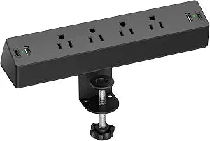 Desk Clamp Power Strip, 4 AC Outlets 4 USB Ports, Fit 1.7in Tabletop Edge