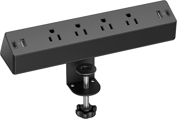Desk Clamp Power Strip, 4 AC Outlets 4 USB Ports, Fit 1.7in Tabletop Edge