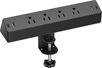 Desk Clamp Power Strip, 4 AC Outlets 4 USB Ports, Fit 1.7in Tabletop Edge - Image 1