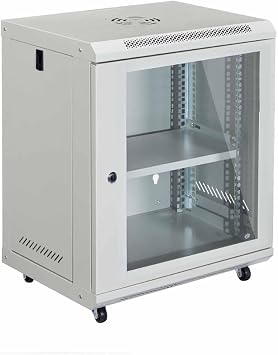 12U Wall-Mount & Rolling Network Cabinet for 19" Rack Equipment – Locking Tempered Glass Door, Ventilated Side Panels, Adjustable Rails, Fan Ready, Cable Management, Heavy-Duty Steel