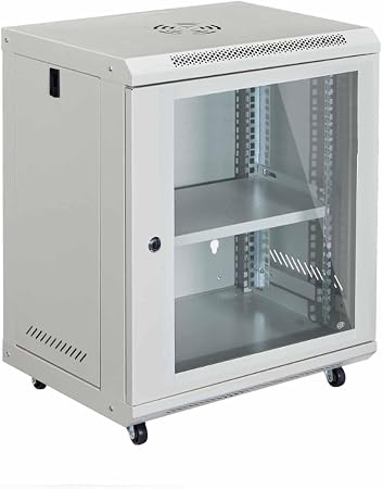 12U Wall-Mount & Rolling Network Cabinet for 19" Rack Equipment – Locking Tempered Glass Door, Ventilated Side Panels, Adjustable Rails, Fan Ready, Cable Management, Heavy-Duty Steel